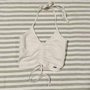 Hollister White Ruched Crop Halter Top